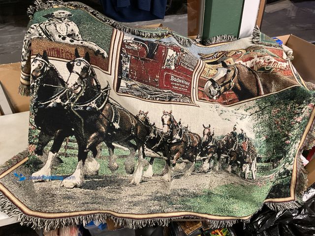 Lot 49-5467336 - Other NICE COLLECTIBLE BUDWEISER DALMATIANS AND CLYDESDALES WEAVED THROW BLANKET NO TAGS MEASURES AP...