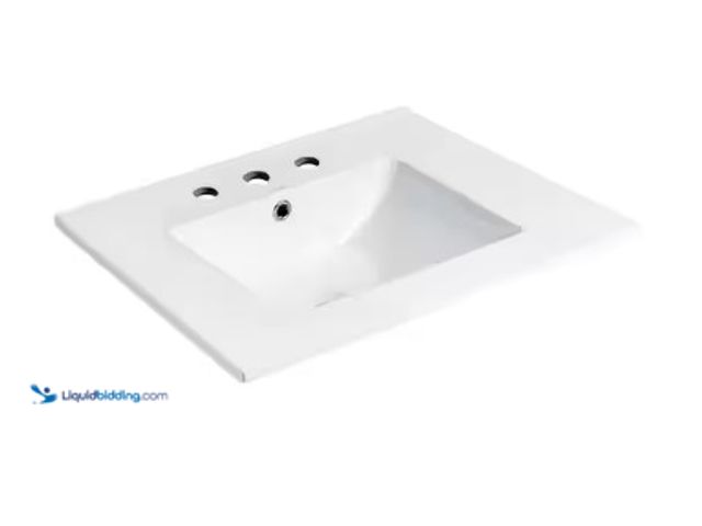 Lot 49-3612863 - Swiss Madison 24 in. 3-Hole-White Ceramic Vanity Top with 8 in. Widespread Faucet Holes, Model # SM-...