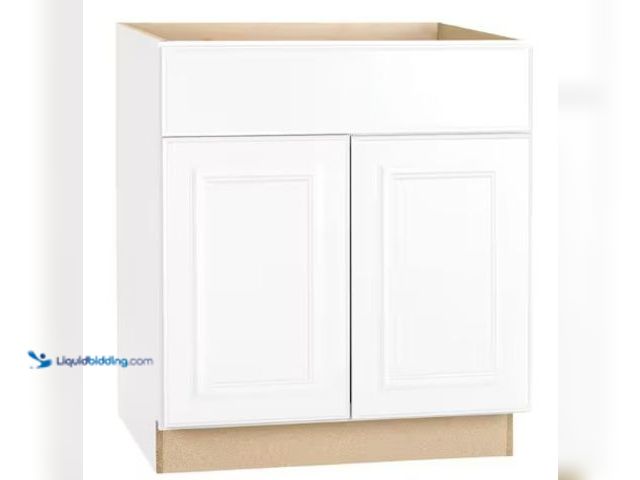 Lot 49-2022950 - Hampton Bay Hampton 30 in. W x 24 in. D x 34.5 in. H Assembled Base Kitchen Cabinet in Satin White, ...