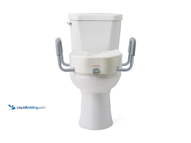 Lot 49-5452130 - Medline 5" Raised Locking Toilet Seat, With Arms, 400 lb. Weight Capacity, Fits Most Elongated Seats...