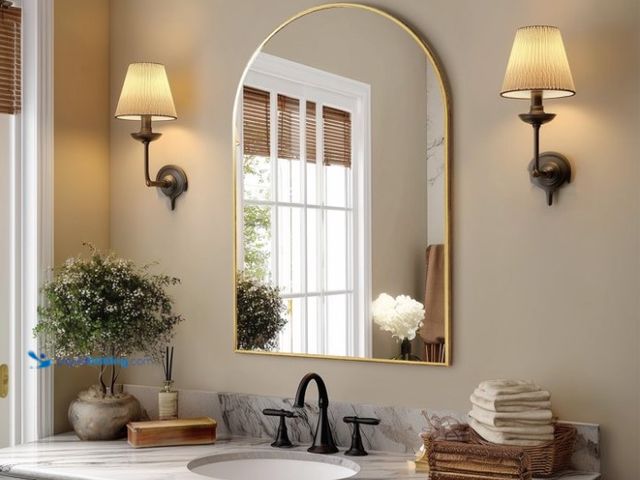 Lot 49-1557302 - Gianna 22"x30" Arched Wall Mirror, Modern Aluminum Frame Decorative Mirror for Bathroom, Bedroom, Li...