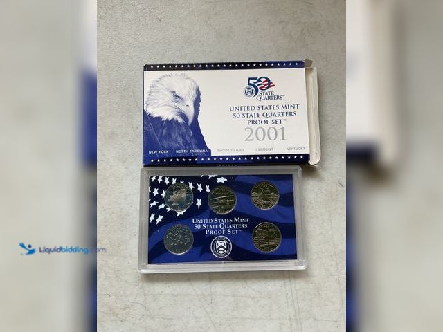 Lot 49-3609242 - 2001 UNITED STATES MINT 50 STATE QUARTERS PROOF SET 5 COINS IN HARDV PLASTIC CASE AND ORIGINAL SLEEV...
