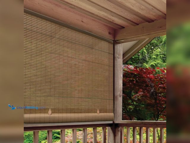 Lot 49-5437767 - Radiance Tan Woodgrain Cordless Light Filtering UV Protection PVC Manual Roll-Up Sun Shade 96 in. W ...