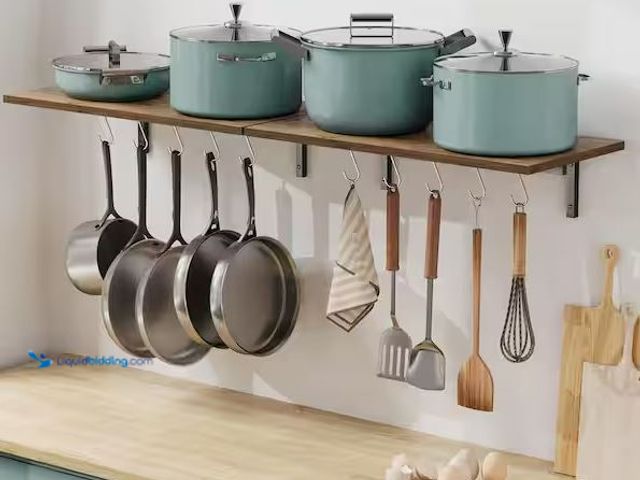 Lot 49-5478536 - Numhew
2-Pack 23.6 in. Brown Wooden Wall Mounted Pot Rack with 10 S Hooks, Large Pot Wall Holder Ki...