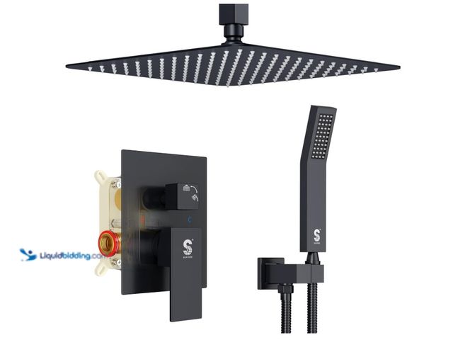 Lot 49-3431433 - SR SUN RISE 12 Inch Ceiling Mount Matte Black Shower System Bathroom Luxury Rain Mixer Shower Faucet...