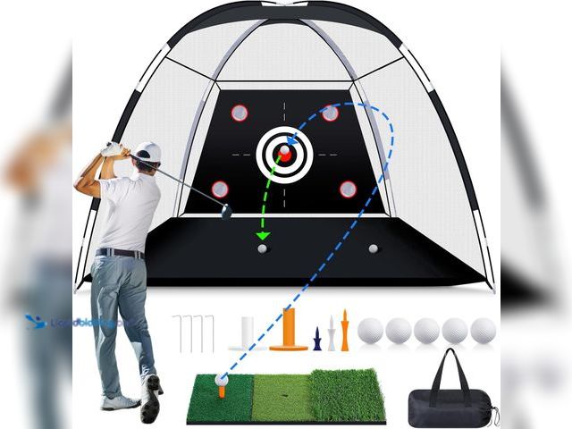 Lot 49-5463451 - MoKo Golf Net with Practice Mat, 10 x 7 ft Golf Hitting Net for Outdoor Indoor Backyard Driving Chip...