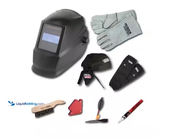 Lot 49-1575557 - Lincoln Electric Auto-Darkening Welding Helmet Starter Kit with No. 11 Lens, Gloves, Wire Brush, Mag...