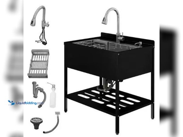 Lot 49-2025243 - QATSPACE DESIGNS INC 8 in. D x 17.5 in. W 18.5 Gal. Freestanding Mount Laundry/Utility Sink in Black...