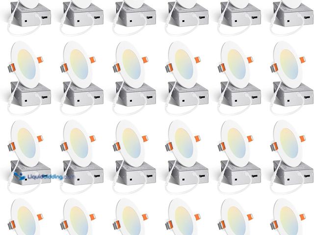 Lot 49-3565494 - Amico 24 Pack 4 Inch 5CCT Ultra-Thin LED Recessed Ceiling Light with Junction Box, 2700K/3000K/3500K...