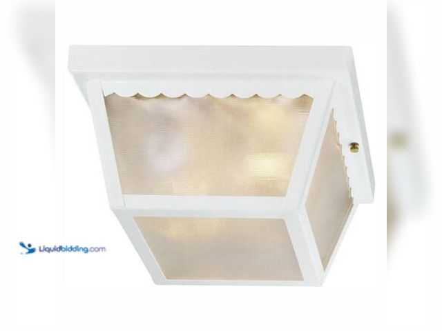 Lot 49-5546479 - Hampton Bay White 2-Light Outdoor Ceiling Light Flush Mount Light Model # WB0323 unused. Unable to t...