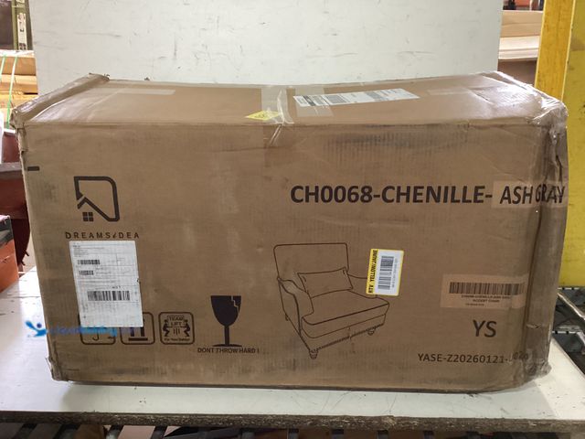Lot 49-1636782 - Uixe Modern Ash Grey Chenille Arm Chair with Flared Arm Model # CH0068C, Unused, Box Damaged From Sh...
