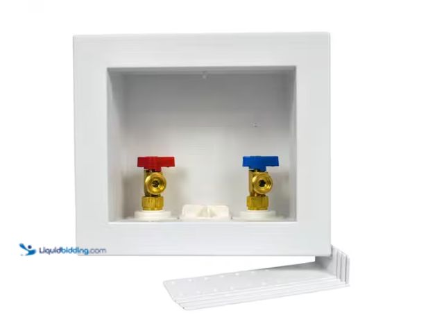 Lot 49-3613805 - Oatey Quadtro 1/2 in. PEX Barb x 3/4 in. MHT Washing Machine Valves with Outlet Box, 1/4 Turn Valves...