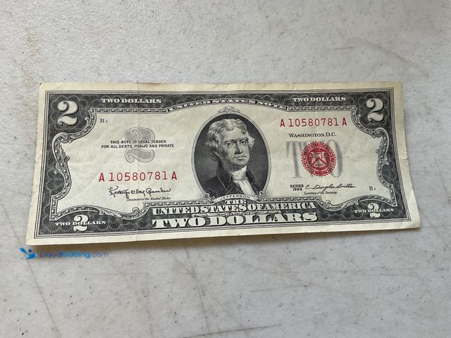 Lot 49-1505244 - HIGH GRADE CONDITION 1963 RED SEAL UNITED STATES $2 DOLLAR BANKNOTE BILL #COINS1211