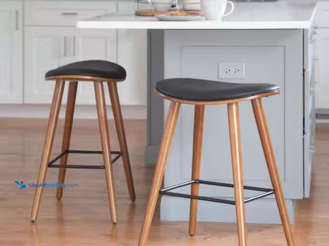 Lot 49-2001004 - Set of (2) Lumi source Saddle 26 in. Counter Stool in Walnut and Black in Faux Leather, Model # B26-...