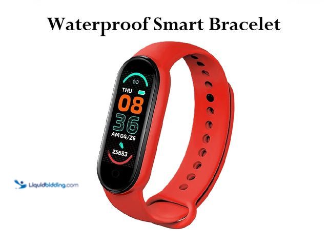 Lot 49-3435342 - Waterproof Smart Bracelet/Fitness Tracker with Digital LCD Screen and Adjustable Silicone Band Red -...