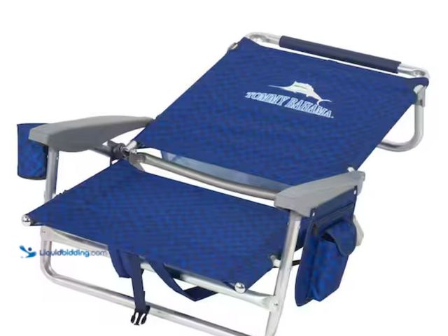 Lot 49-2006607 - Lot of (2) Tommy Bahama Aluminum and Fabric Lay Flat Backpack Beach Chair in Blue, Model # SC591TBBP...