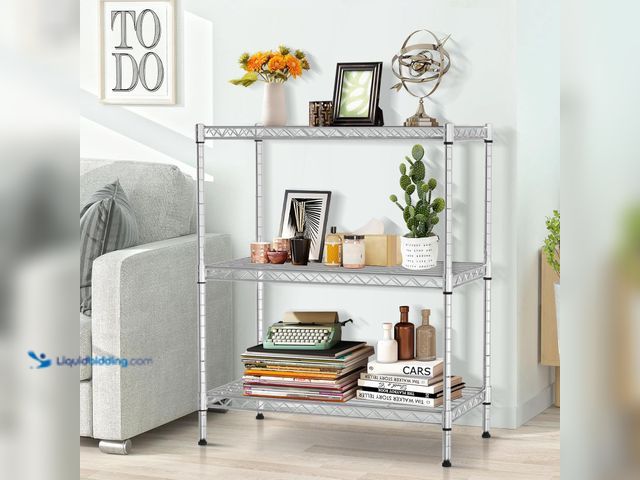 Lot 49-3531680 - 3-Tier Storage Shelves Wire Shelving Unit Utility Metal Shelving Adjustable Storage Rack 450 LBS Cap...