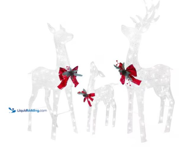 Lot 49-1570090 - VEIKOUS 4.5 ft. 3D Reindeer Family Outdoor Christmas Holiday Yard Decoration Cool White LED, White, ...