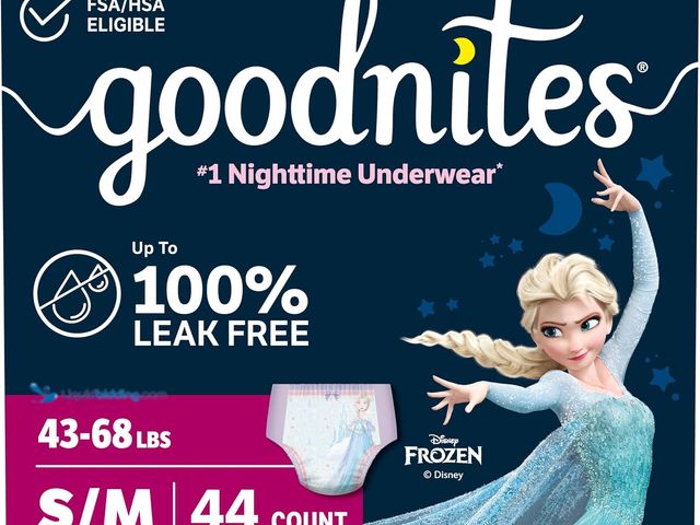 Lot 49-5544302 - Goodnites Girls' Nighttime Bedwetting Underwear, Size S/M (43-68 lbs), 44 Ct (2 Packs of 22), Packag...