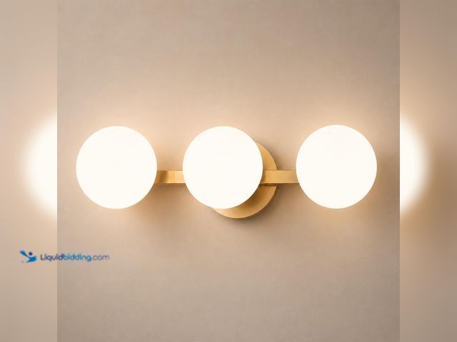 Lot 49-3565432 - Gold Brass Globe Wall Sconce - Milk Glass Lamp - Three Alabaster Single Light Fixture - Mid Century ...