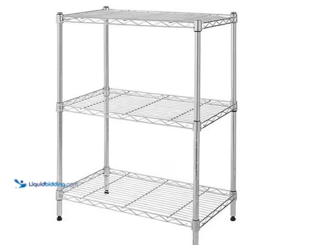 Lot 49-5555491 - HDX
3-Tier Steel Wire Shelving Unit in Chrome (24 in. W x 30 in. H x 14 in. D), Unused with hardwar...