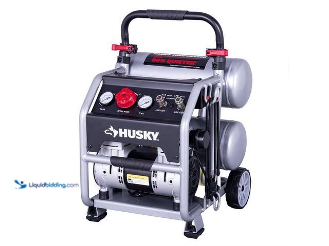 Lot 49-2004242 - Husky 4.5 Gal. 175 PSI Portable Electric Oil-Free Quiet Twin Stack Jobsite Air Compressor w/Rubber W...