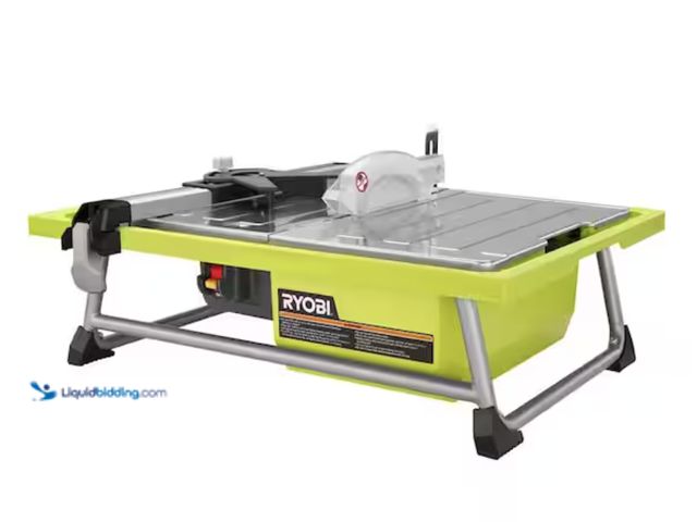 Lot 49-2000397 - RYOBI 4.8 -Amps 7 in. Blade Corded Tabletop Wet Tile Saw, Model # WS722, Slightly used, Has attachme...