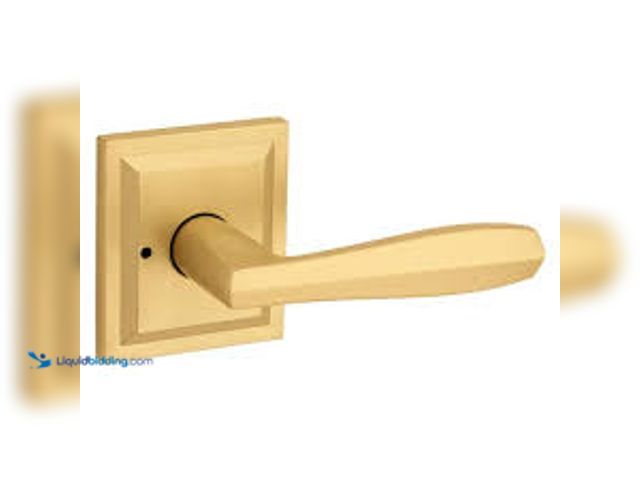 Lot 49-5458952 - Baldwin Torrey Satin Brass Low Profile Rose Hall/Closet Passage Door Handle, Model# 352TOL SLB US4, ...