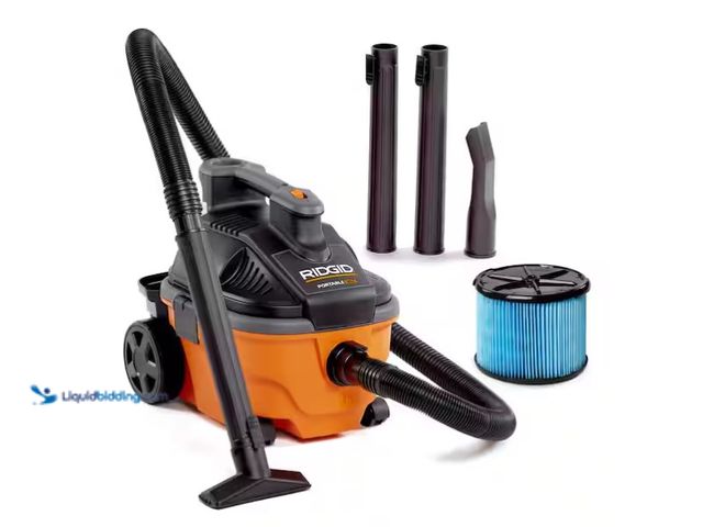 Lot 49-1571310 - RIDGID 4 Gal. 5.0 Peak HP Portable Shop Vacuum Wet Dry Vac with Fine Dust Filter, Locking Hose and A...