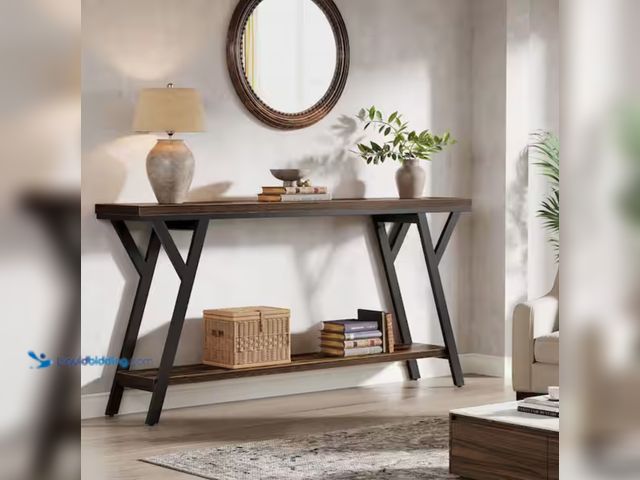Lot 49-2000089 - BYBLIGHT Turrella 70.87 in. Brown Rectangle Wood Narrow Long Entryway Console Table Sofa Table with ...