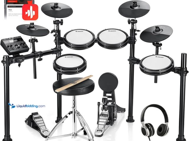Lot 49-5445979 - Donner DED-200X Electronic Drum Set, Electric Drum Kit with Quiet Mesh Drum Pads, 2 Cymbals w/Choke,...