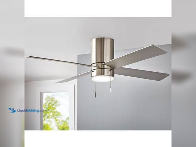 Lot 49-5553352 - Hampton Bay Scenic 52 in. Integrated LED Indoor Brushed Nickel Hugger Ceiling Fan with Reversible Mo...