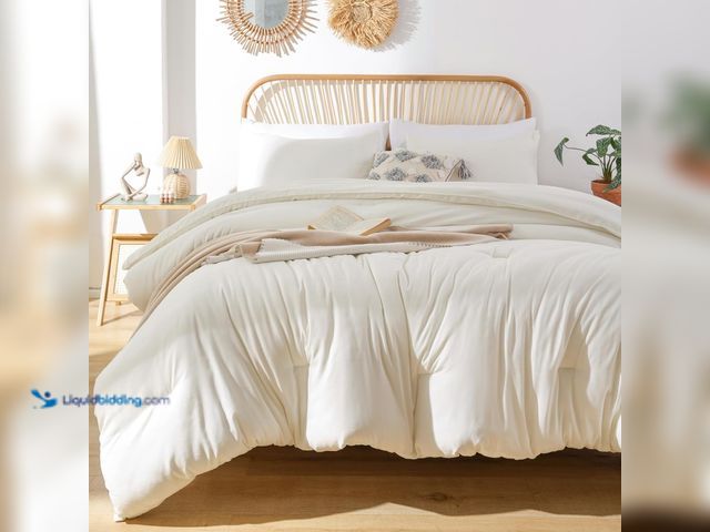 Lot 49-5406187 - ROSGONIA Queen Comforter Set Ivory, 3pcs(1 Boho Ivory Comforter & 2 Pillowcases) All Season Soft Bed...