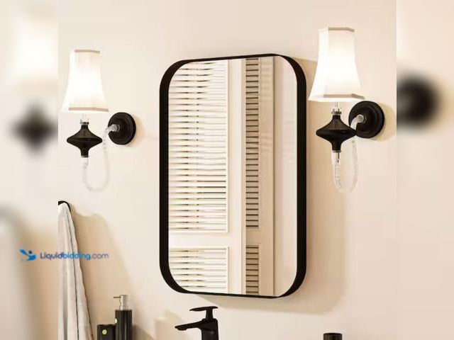 Lot 49-2006161 - waterpar 24 in. W x 32 in. H Rectangular Aluminum Framed Wall Bathroom Vanity Mirror in Black, Model...