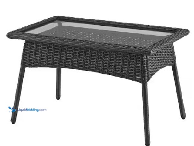 Lot 49-2022719 - StyleWell Eastlake Black Rectangle Wicker Outdoor Coffee Table with Smoky Glass, Model # FWS80833A-1...