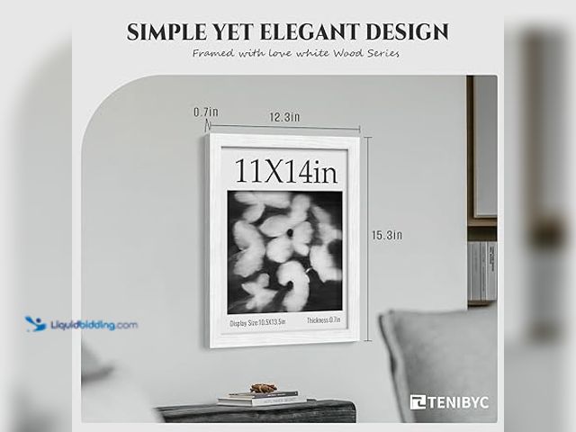 Lot 49-3528738 - 11x14 Picture Frame 4 Pack - White Solid Wood Poster Photo Frame - Tempered Glass - Woodgrain Series...