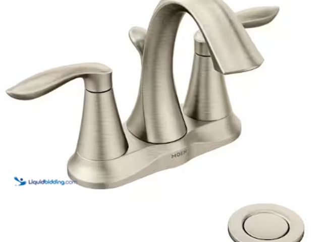 Lot 49-2025563 - MOEN Eva 4 in. Centerset 2-Handle High-Arc Bathroom Faucet in Brushed Nickel, Model # 6410BN, MSRP $...