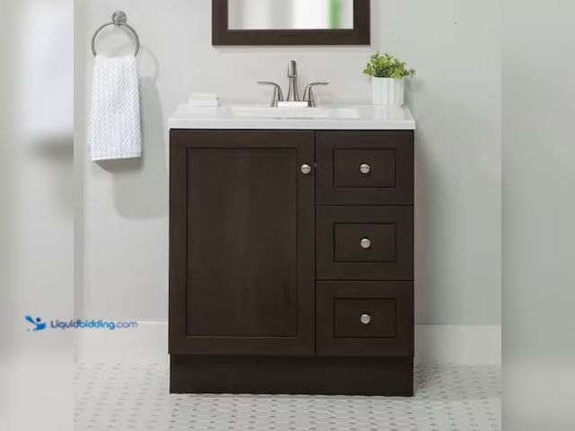Lot 49-2006700 - Glacier Bay Bannister 31 in. Single Sink Dusk Freestanding Bath Vanity with White Cultured Marble To...