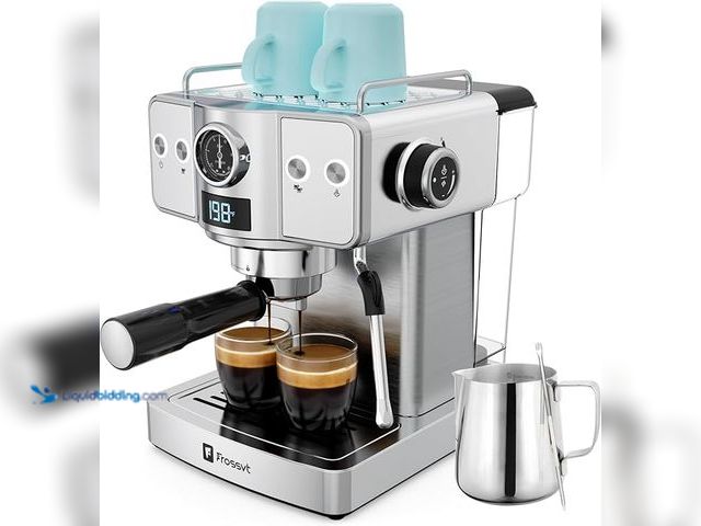 Lot 49-3433520 - Frossvt Espresso Machine, 20 Bar Pressure, Milk Frother Steam Rod, Single and Double Filter Baskets,...