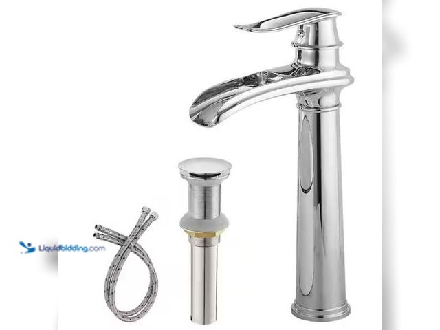 Lot 49-3614590 - BWE Waterfall Single Hole Single Handle Bathroom Vessel Sink Faucet with Drain Assembly in Polished ...