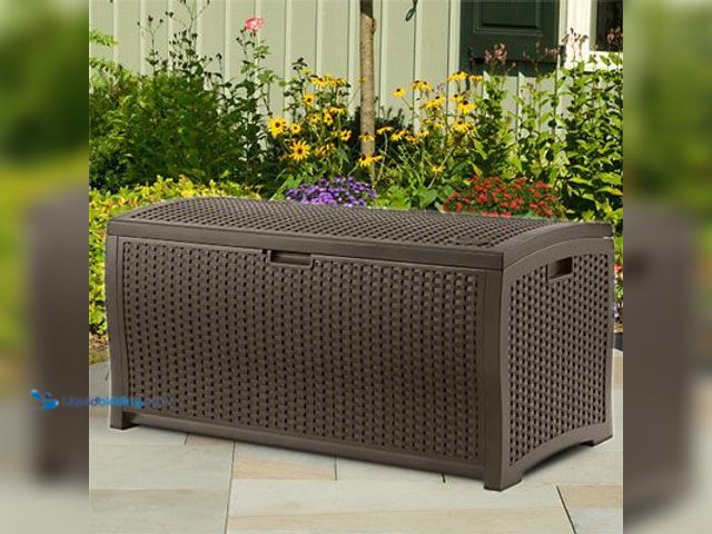 Lot 49-1627387 - Suncast 73 Gallon Medium Deck Box - Java Model #DBW7301, New, Factory Sealed  Ref#CRS0707