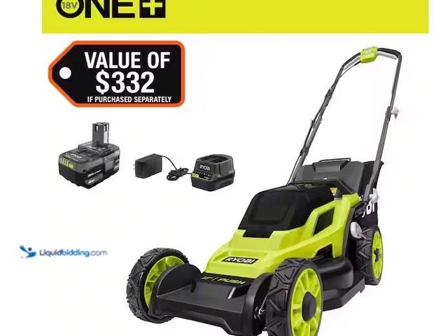 Lot 49-5545553 - YOBI
ONE+ 18V 13 in. Cordless Battery Walk Behind Push Lawn Mower, Unused with no battery or charge...