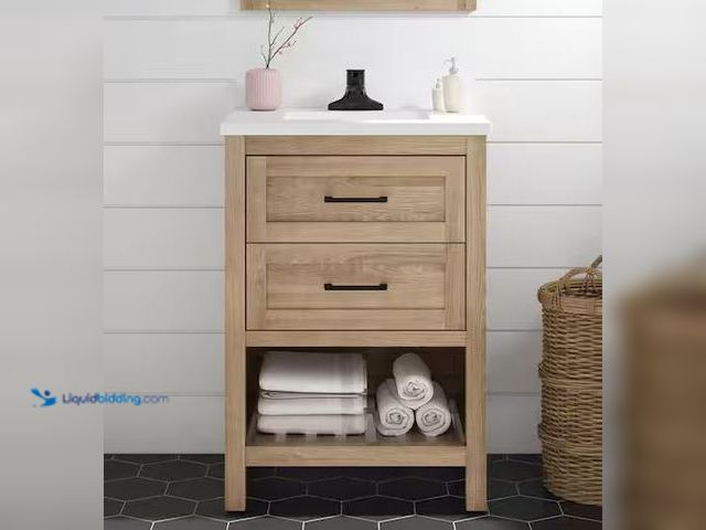 Lot 49-1548733 - Home Decorators Collection Autumn 24 in. Single Sink Weathered Tan Bath Vanity with White Engineered...