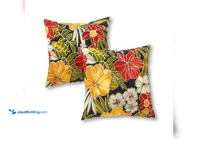 Lot 49-5541609 - Greendale Home Fashions Aloha Black Square Outdoor Throw Pillow (2-Pack). Model # OC4803S2-ALOHA-BLA...