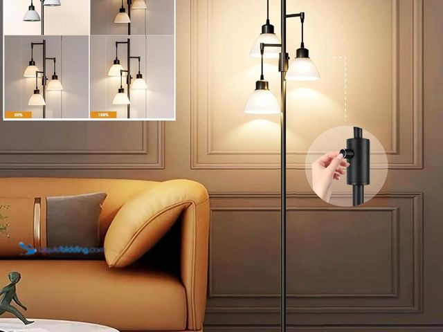 Lot 49-3481691 - Lightdot 67IN Dimmable Floor Lamp for Living Room, Industrial 3-Light Tree Floor Lamps with LED E26 ...