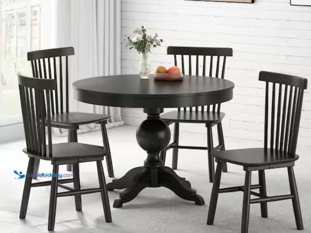 Lot 49-3611776 - Set of (4) Style Well Windsor Black Wood Dining Chair, Model # C-08-3, MSRP $378.00, Unused, Has att...