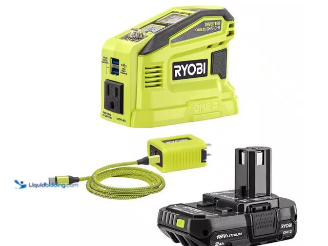 Lot 49-1515788 - RYOBI 18V ONE+ 150-Watt Portable Battery Inverter Power Source and Charger for 18V ONE+ Batteries wi...