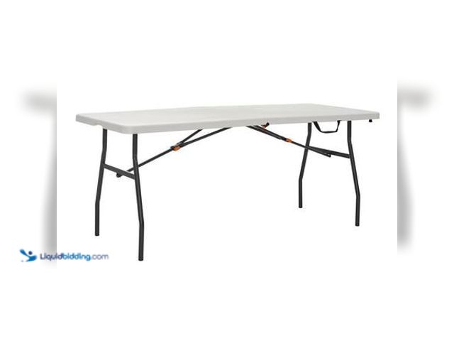 Lot 49-5541633 - HDX 6 ft. Almond Resin Top Indoor/Outdoor Rectangular Folding Utility Table, Seats 6. Model # THD-6F...