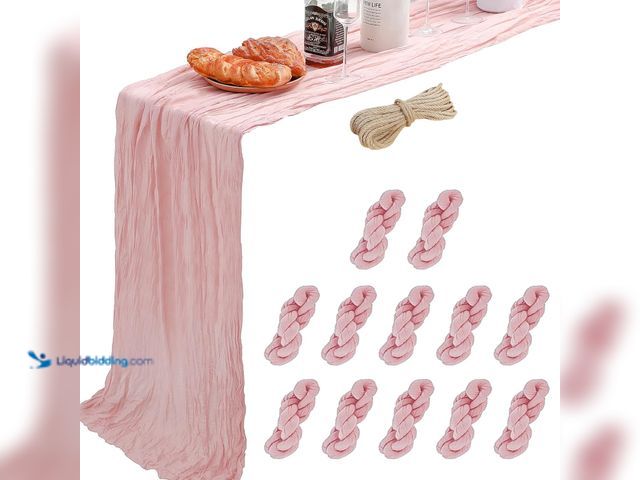 Lot 49-3528887 - YARGEZON 12 Pcs 10 Ft Blush Pink Cheesecloth Table Runner Gauze Cheese Cloth for Light Dusty Pink Br...