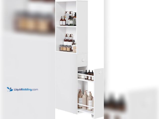 Lot 49-3531073 - VASAGLE BBK567T14 Tall Bathroom Cabinet - Freestanding Narrow Storage Unit with Drawers and Adjustab...